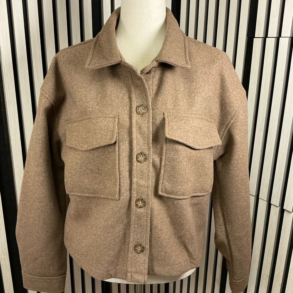 New Love Tree Tan Button-Up Jacket, Sz M - Picture 2 of 7